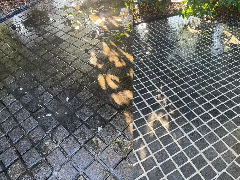 Paving before and after pressure washing in Melbourne's Eastern Suburbs